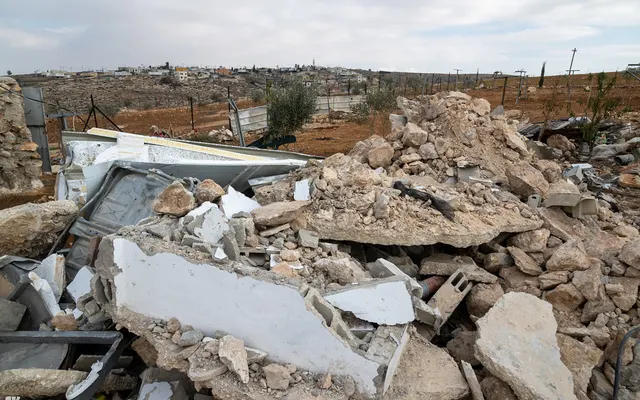 Ruinen eines palästinensischen Hauses in Masafer Yatta, im Januar 2023 von Israel abgerissen